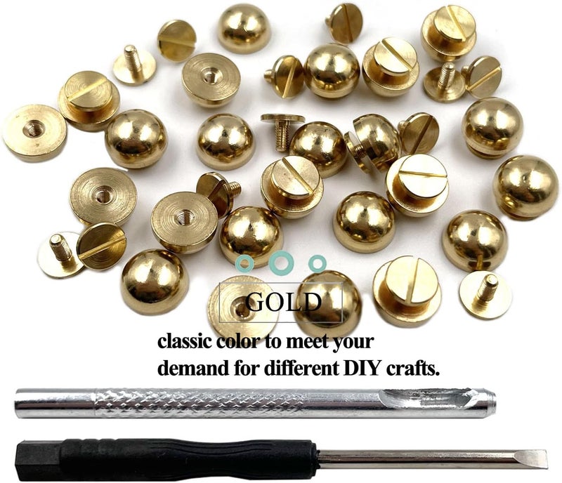 honigo 24 Pcs Gold Rivets Stud Handbag Purse Feet 1/2 inch Round Metal Solid Brass Studs Screw Back Feet 12mm Buckle Spikes Leathercraft for Leather Bag Totes DIY Craft - Image 3